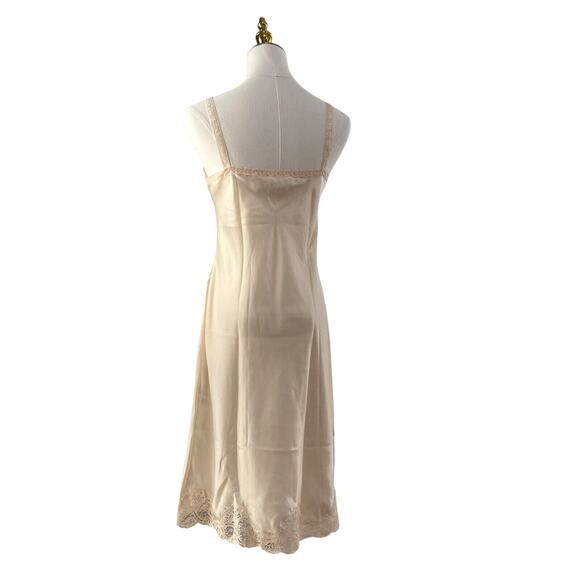 NWT Vintage 90s Wondermaid Non-Cling Beige Satin Lacy Full Slip Dress Size 34 - Picture 5 of 12